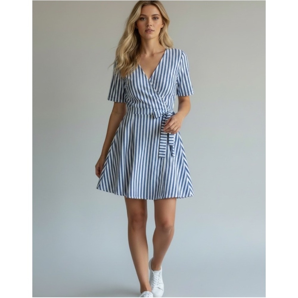 Show Me Your Mumu Andrea Striped Wrap Dress Womens S Blue White Coastal Summer